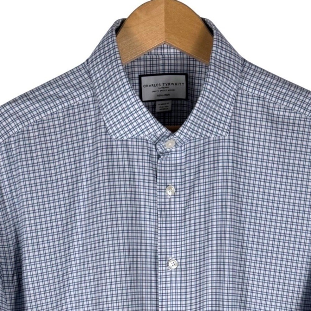Charles Tyrwhitt Classic Fit Non-Iron Performance Check Dress Shirt Blue 17.5 35
